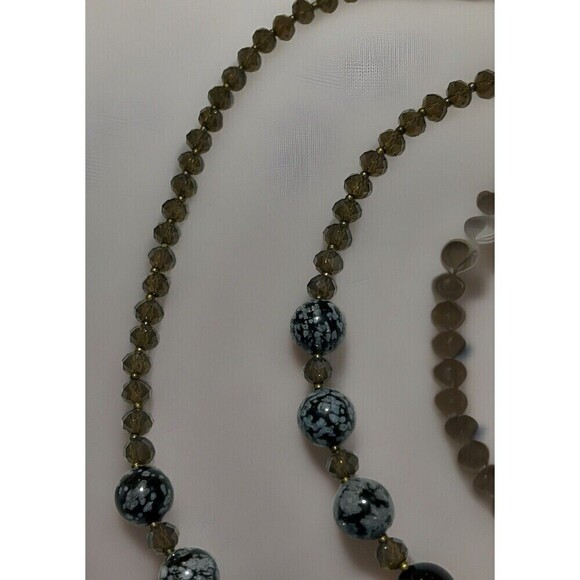 Women Silk Tassel Faceted Rhinestone & Snowflake Obsidian Necklace Boho Hippie - Picture 4 of 11